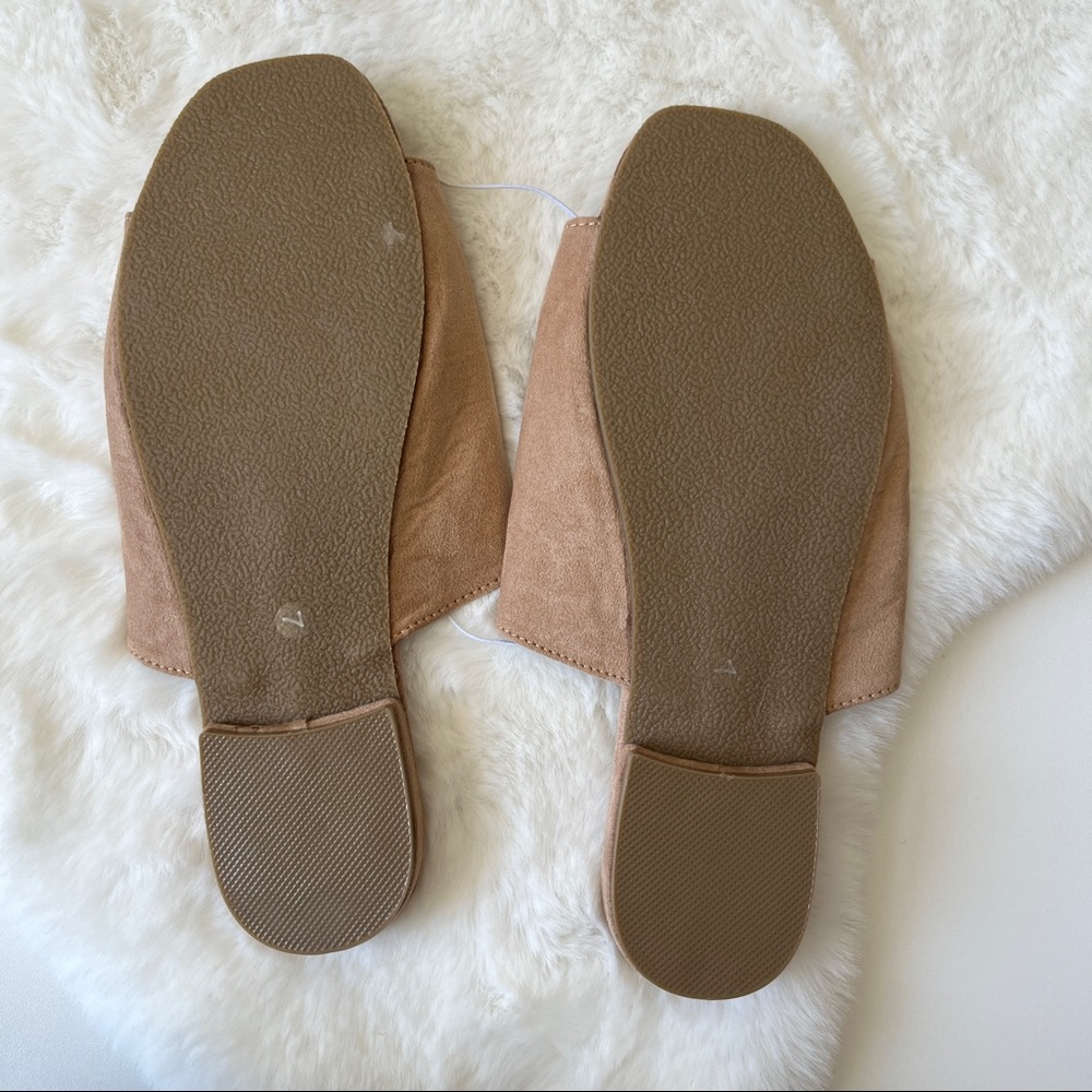 Lily Morgan Slip On Square Toe Sandals Suede Flat Slide Beige Tan Nude Size 7 - Picture 3 of 5